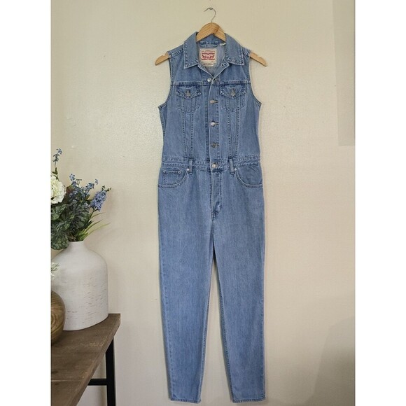 Levi's Sleeveless Jumpsuit Womens Size Small Button Down Premium Quality Blue - Picture 2 of 13
